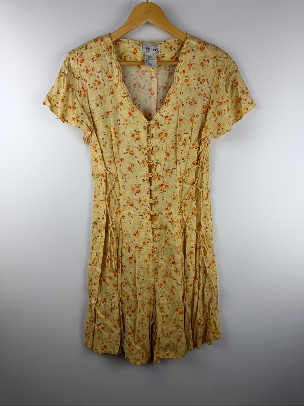 Vintage 90s Basic Editions Ditsy Floral Romper Criss Cross Side Tie Cottagecore